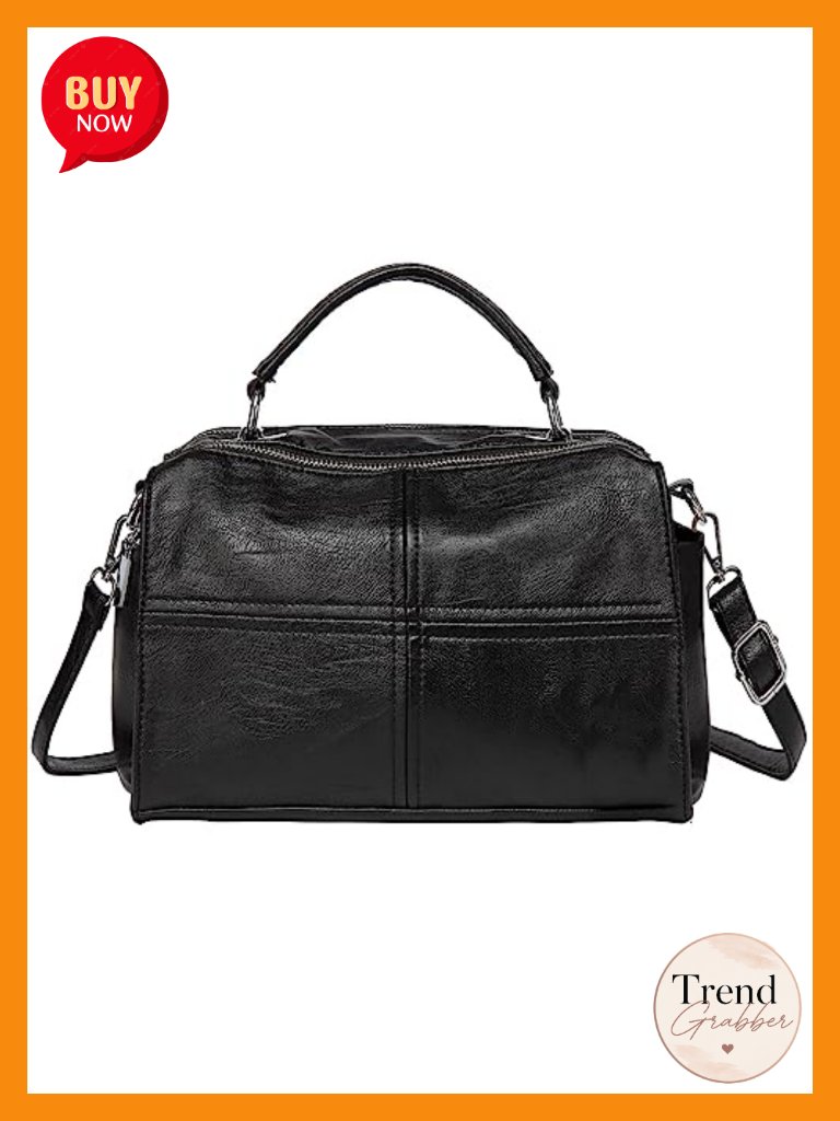 Vegan Leather Crossbody Satchel Handbag With Top Handle - 3 Way Carry